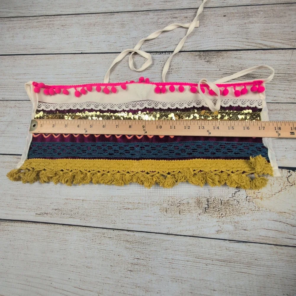 Natural‎ Life Bohemian Pom Pom Sequin Lace Trimmed waitress server Apron